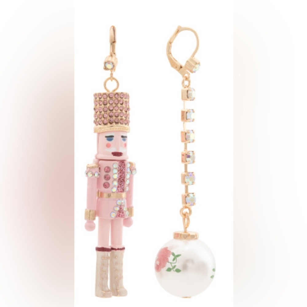 Pink Nutcracker and Pearl Drop Earrings